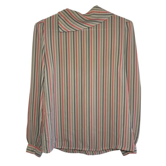 Vintage Lady Arrow Size 8 Made in Korea Striped Button High Collar Blouse - Picture 6 of 10